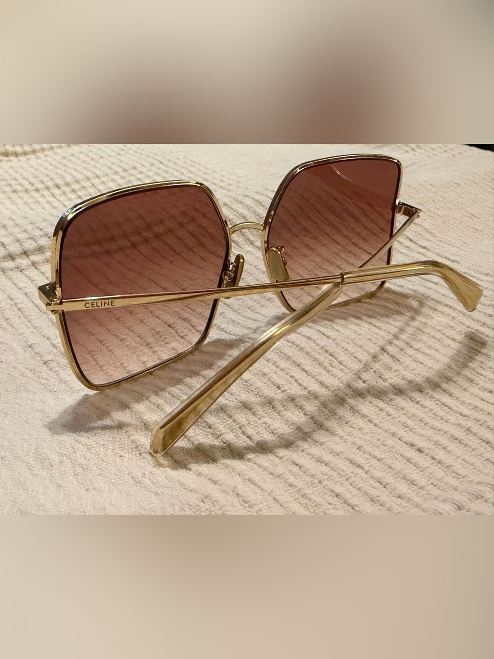 Authentic Celine Gold Metal Sunglasses with Rose-Tinted Lenses - Picture 7 of 8
